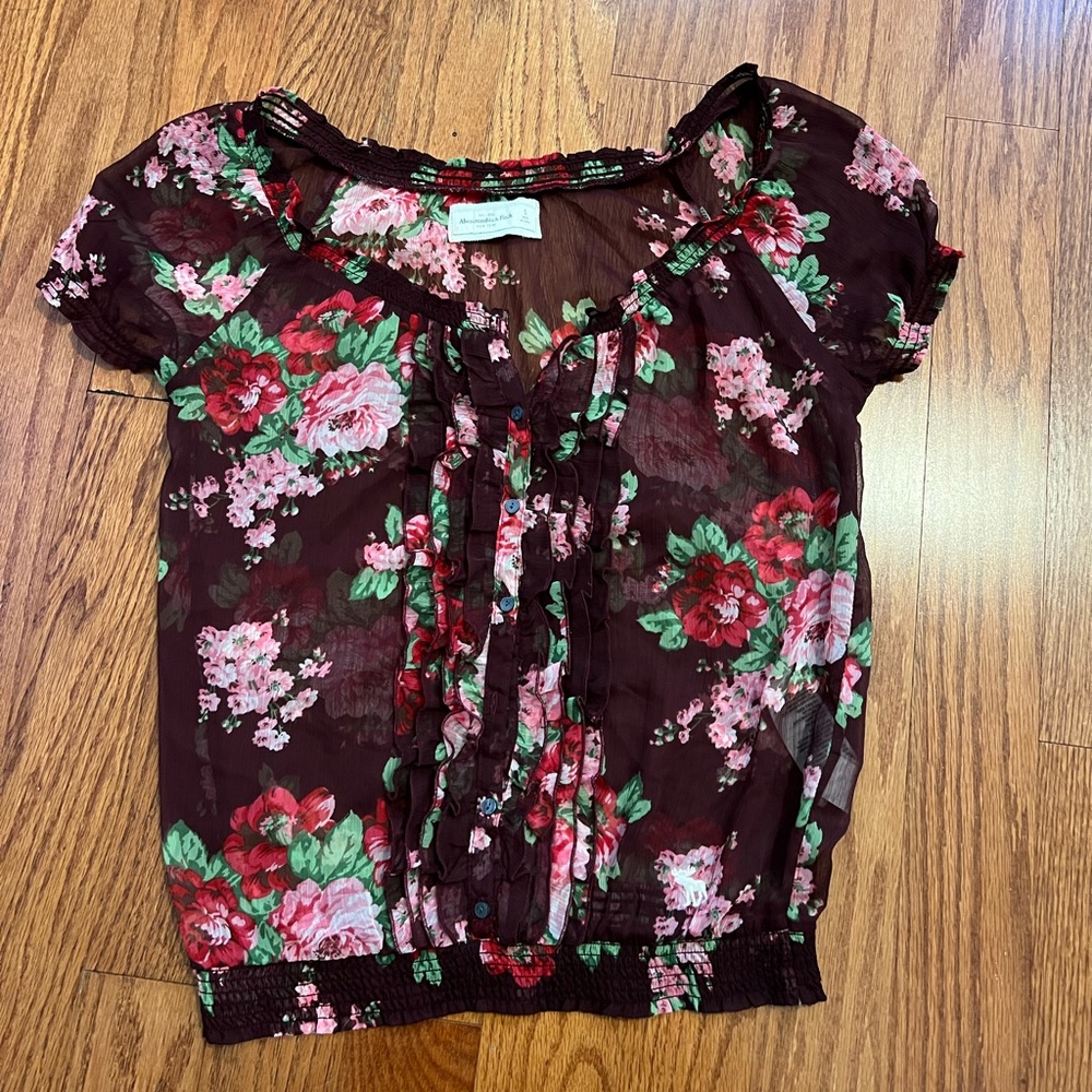 Abercrombie & Fitch, small, floral, sheer, short sleeve